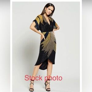 Gianni Bini Sequin Cocktail Dress Size 2‎ Black Yellow Blue V-Neck Party